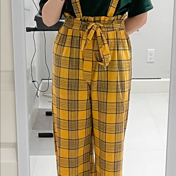 SHEIN Pants Jumpsuits Yellow Plaid Pants W Suspenders Poshmark